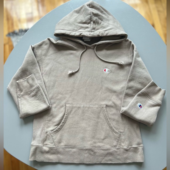 Champion Reverse Weave Hoodie Sweater | Grey/Beige | Womens Size Medium - Picture 3 of 4